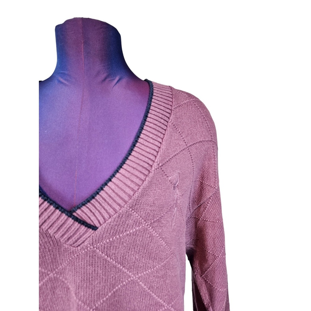 Vintage 90s Tall Timber Dusty Purple V-Neck Argyle Sweater Size Medium Women H77 - Picture 2 of 8
